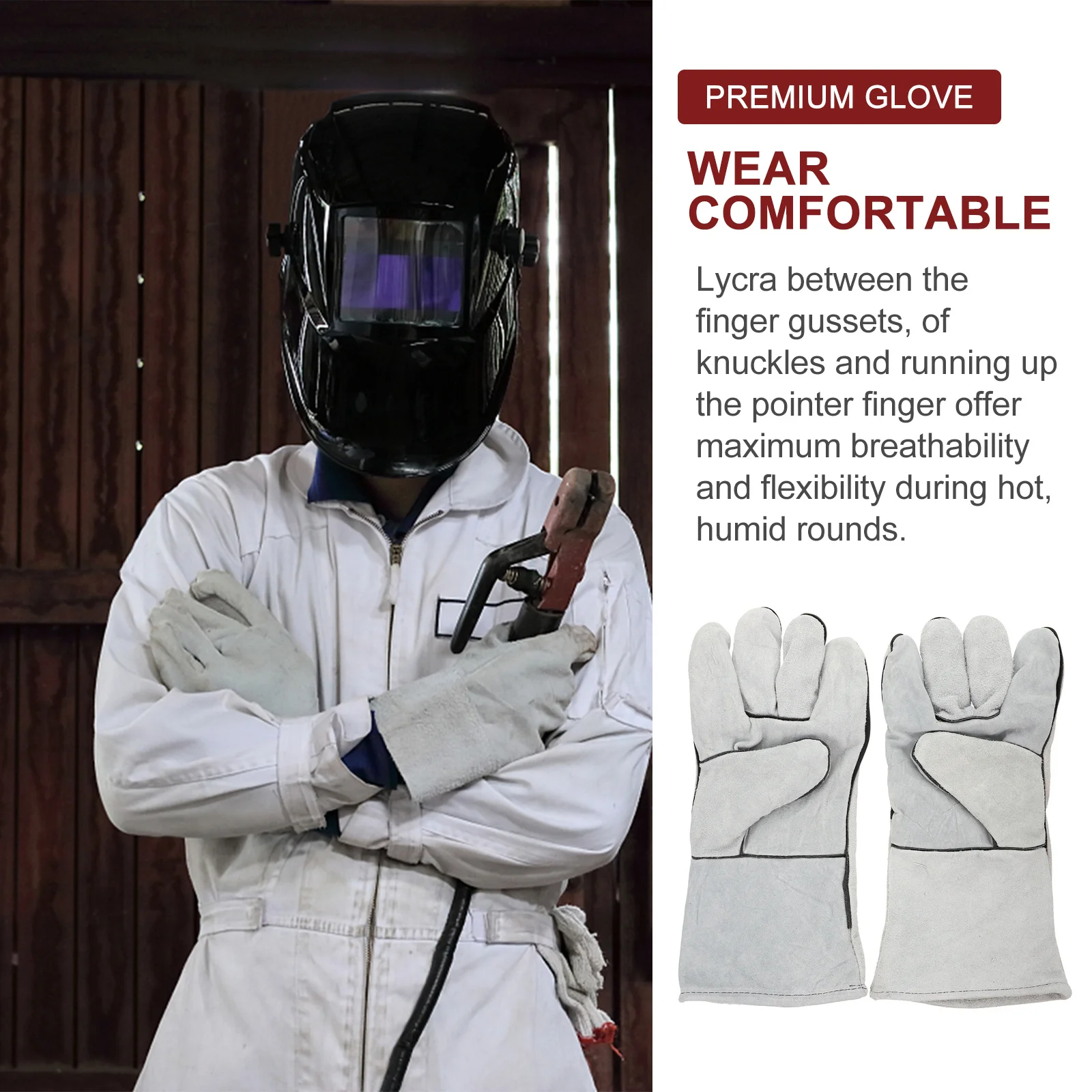 

1Pair 14Inch Electric Welding Heat Resistant Gloves Premium Flexible Fit with Breathable Knuckle Gussets Double