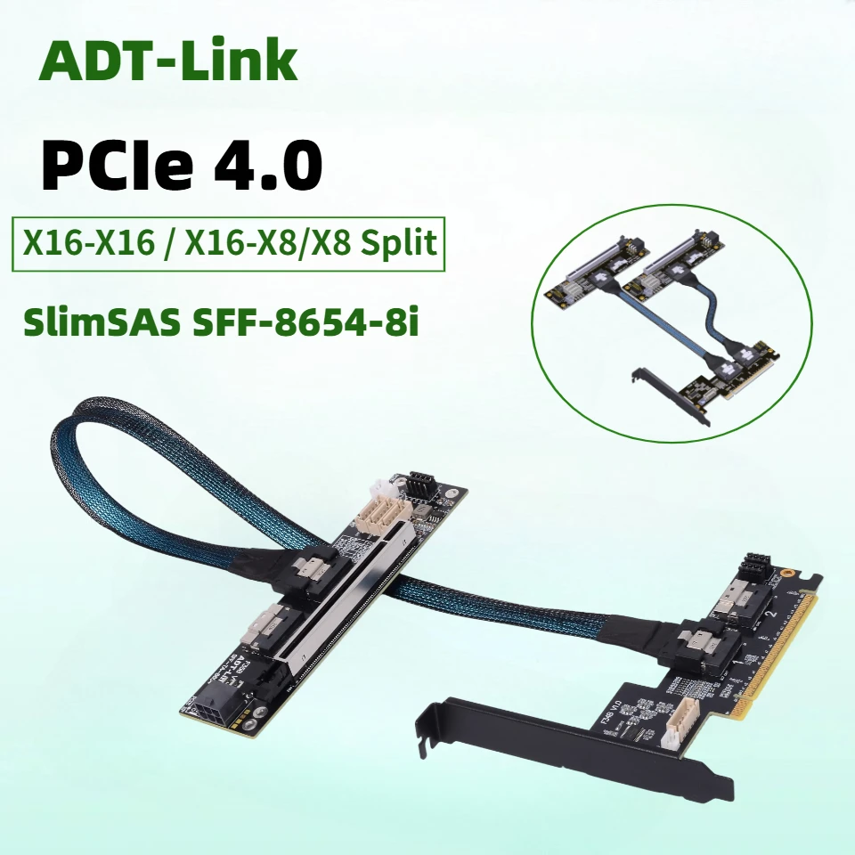 

PCIe 4.0 x16 to x16 / x8 x8 SlimSAS SFF-8654 8i Graphics Card Splitter GPU Extender Cable 1 to 2 Support Motherboard Bifurcation