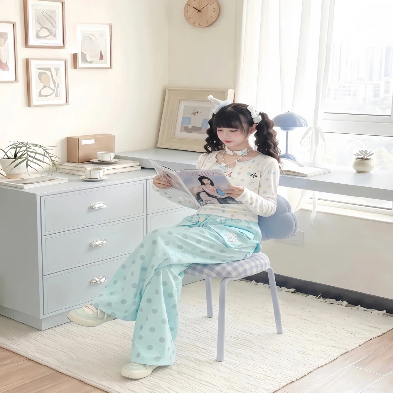 Blue dopamine rotating cloud chair Korean cream style girl bedroom back chair cute girl style dressing chair