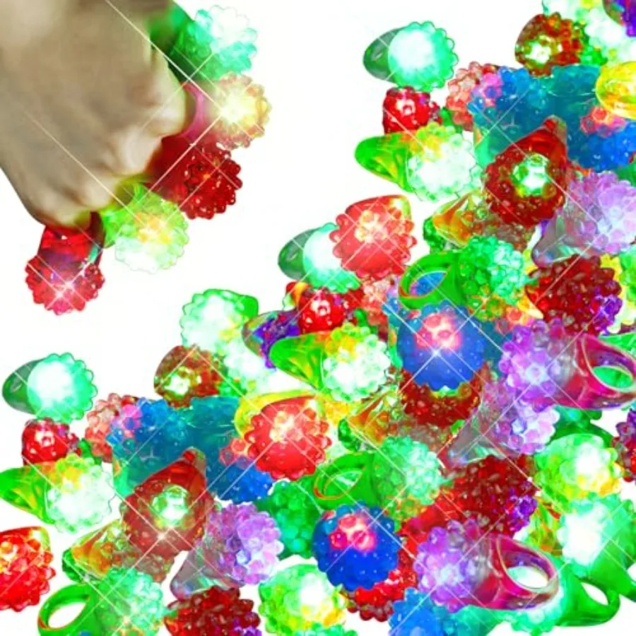 

Charniol 200 Pack Light up Rings Novelty Glow In The Dark Rings In 6 Colors Flashing Led Ring Colorful Shining Soft Jelly Rubbe