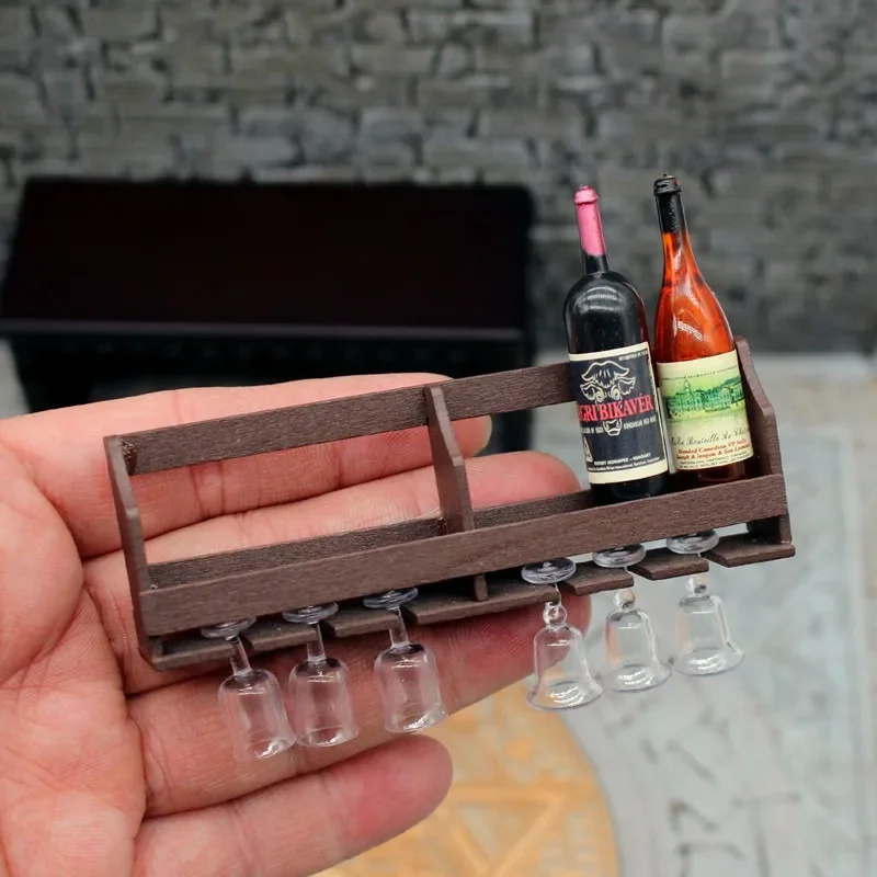 Wandmontiertes Puppenhaus-Weinregal, Getränkehalter, hängender Weinschrank, Präsentationsständer, Miniaturverzierung