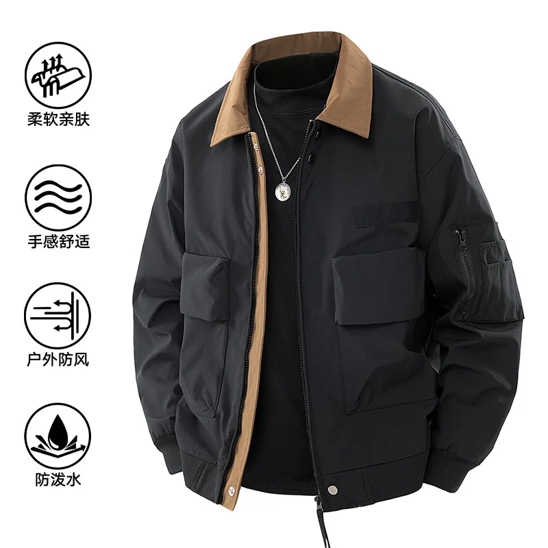 Men's Trendy Work Jacket 2025 New Lapel Baseball Pilot Style Spring Autumn Fashionable Outerwear