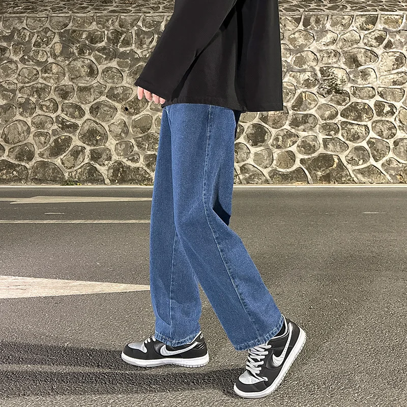 

Мужские джинсы, новый стиль, широкие брюки с эластичной резинкой на талии, свободные уличные прямые брюки, трендовые повседневные брюки