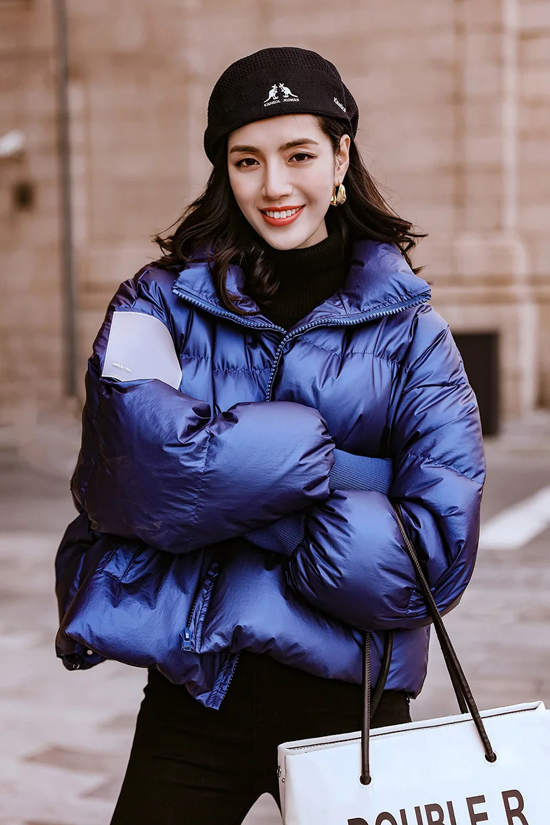 2024 New Women Thick paragraph blue Down down jacket Ladies Autumn And Winter Warm Coats Portable Outwear