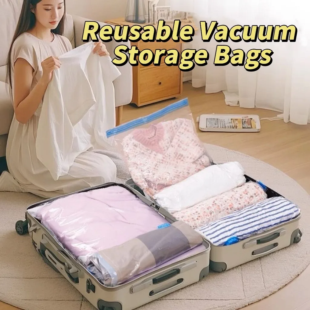 ถุงสูญญากาศแบบใช้ซ้ําได้และฝาครอบปั๊มสําหรับจัดเก็บเสื้อผ้าการบีบอัดพลาสติกขนาดใหญ่ถุงเปล่าอุปกรณ์เสริมการเดินทางคอนเทนเนอร์