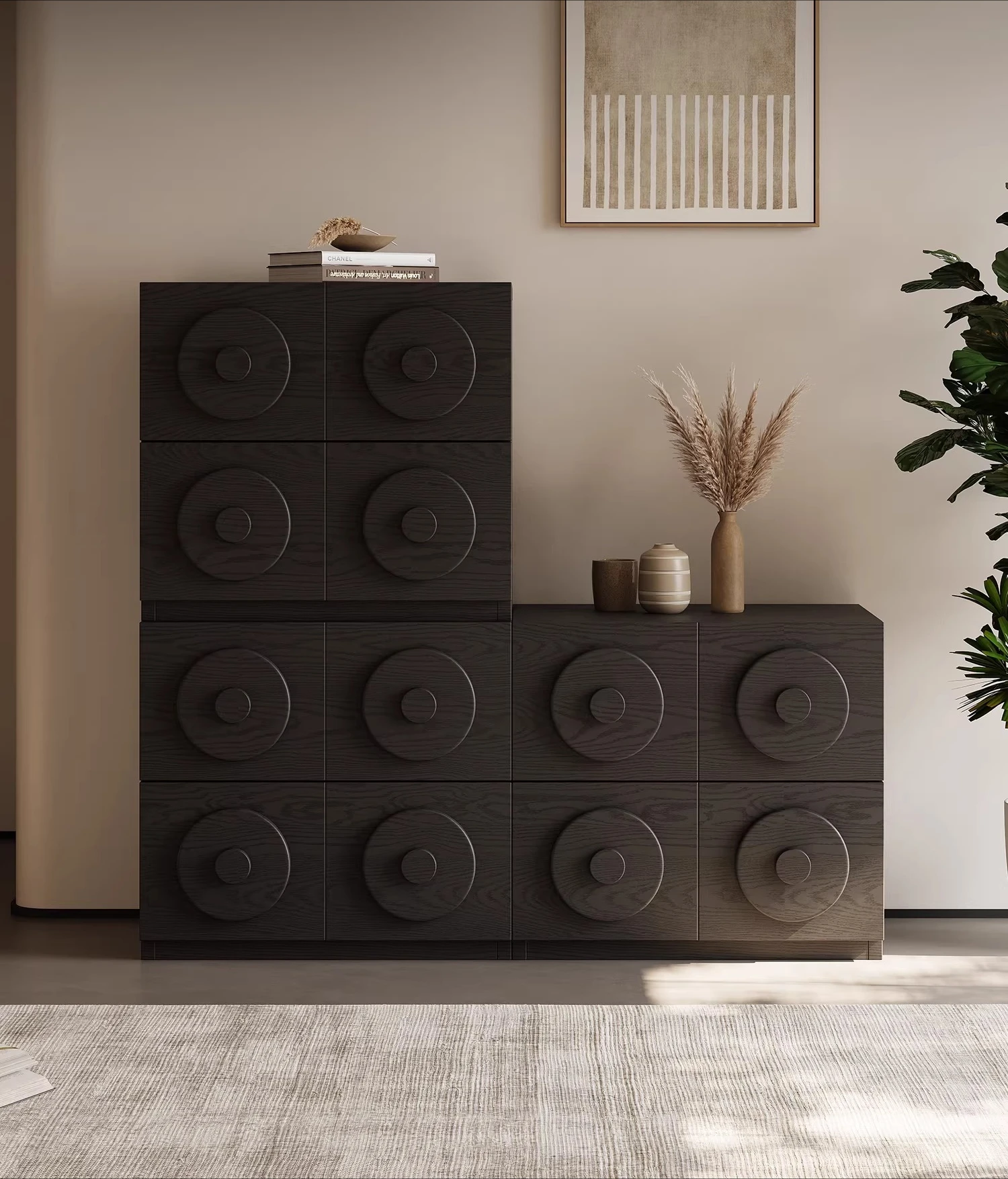 card cabinet chest living room module combination Internet celebrity retro black bedroom storage cabinet bedside table