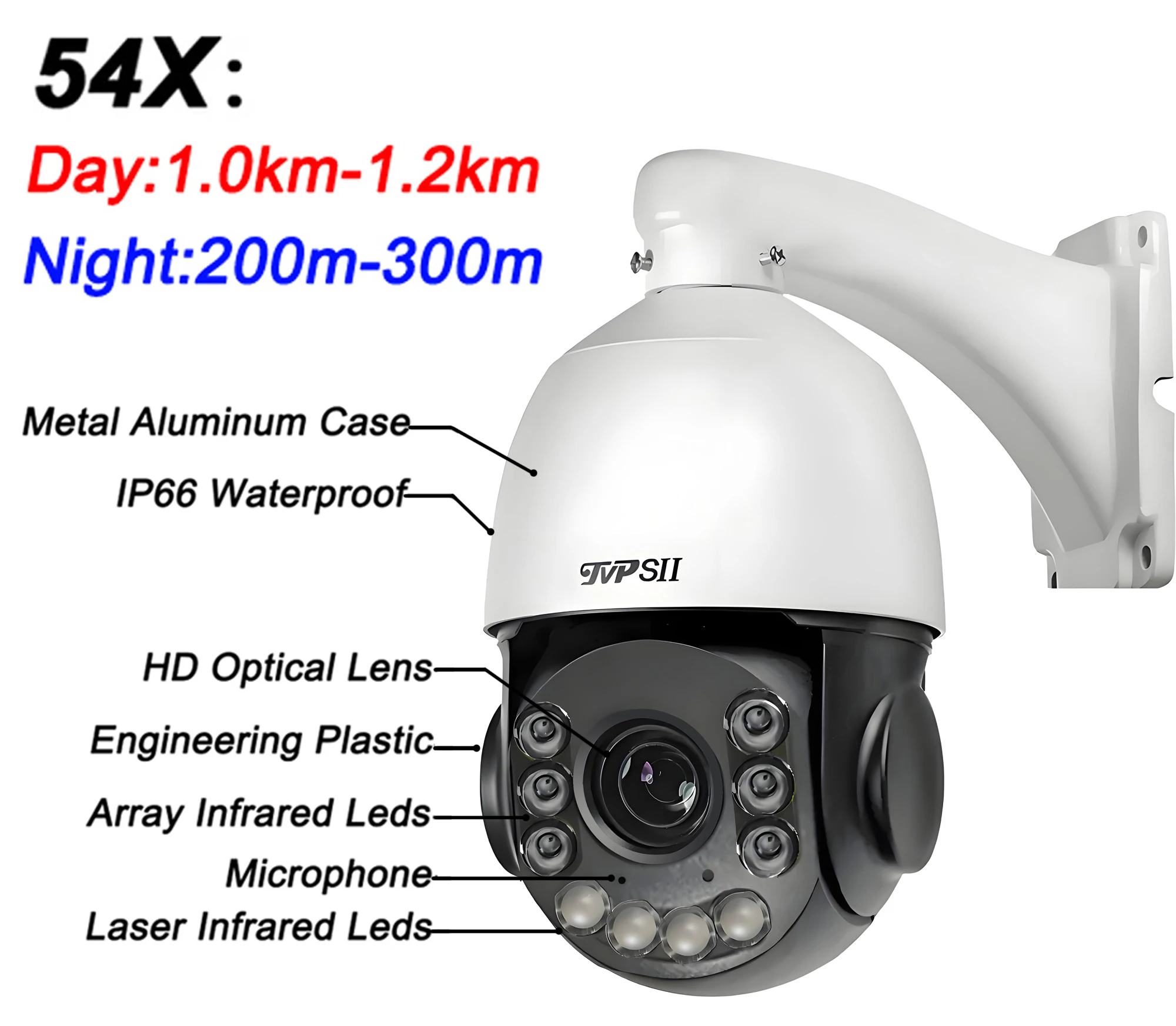 H.265+ Laser Infrared Metal Smart Auto Tracking Cruise 8MP 4K 54X Optical Zoom 360° Audio ONVIF PTZ Speed Dome POE IP Camera