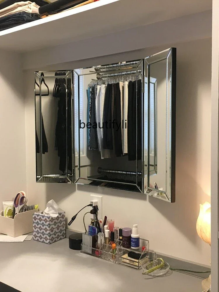 

American folding tri-fold mirror French wall-mounted bathroom mirror European household square decorative mirror0420
