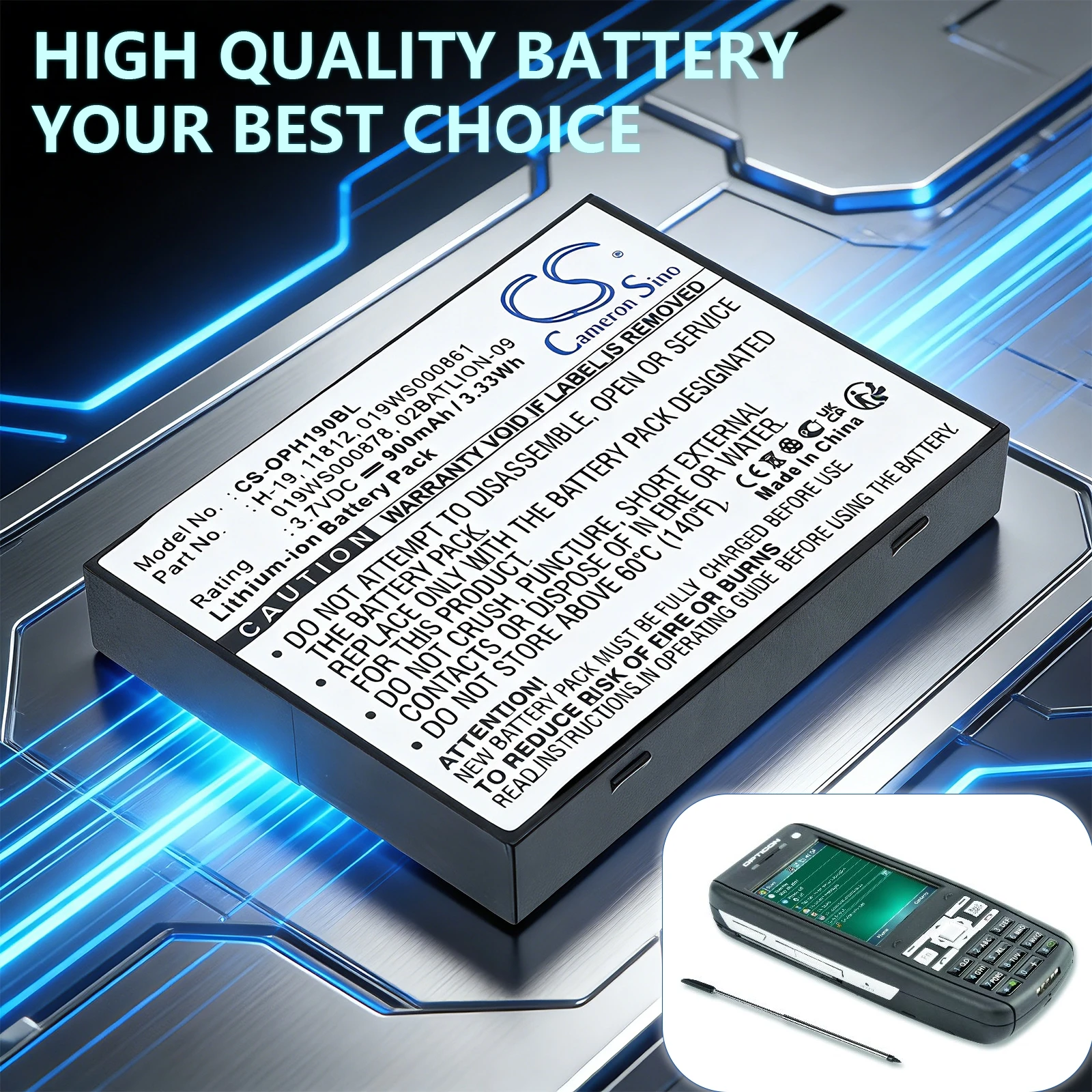 Replacement 3.7V 900mAh Barcode Scanner Battery for Opticon H16 H-16 H-16A H-16B H19 H-19 H19A H-19a H19A-EN-K01 H-19B H-19d