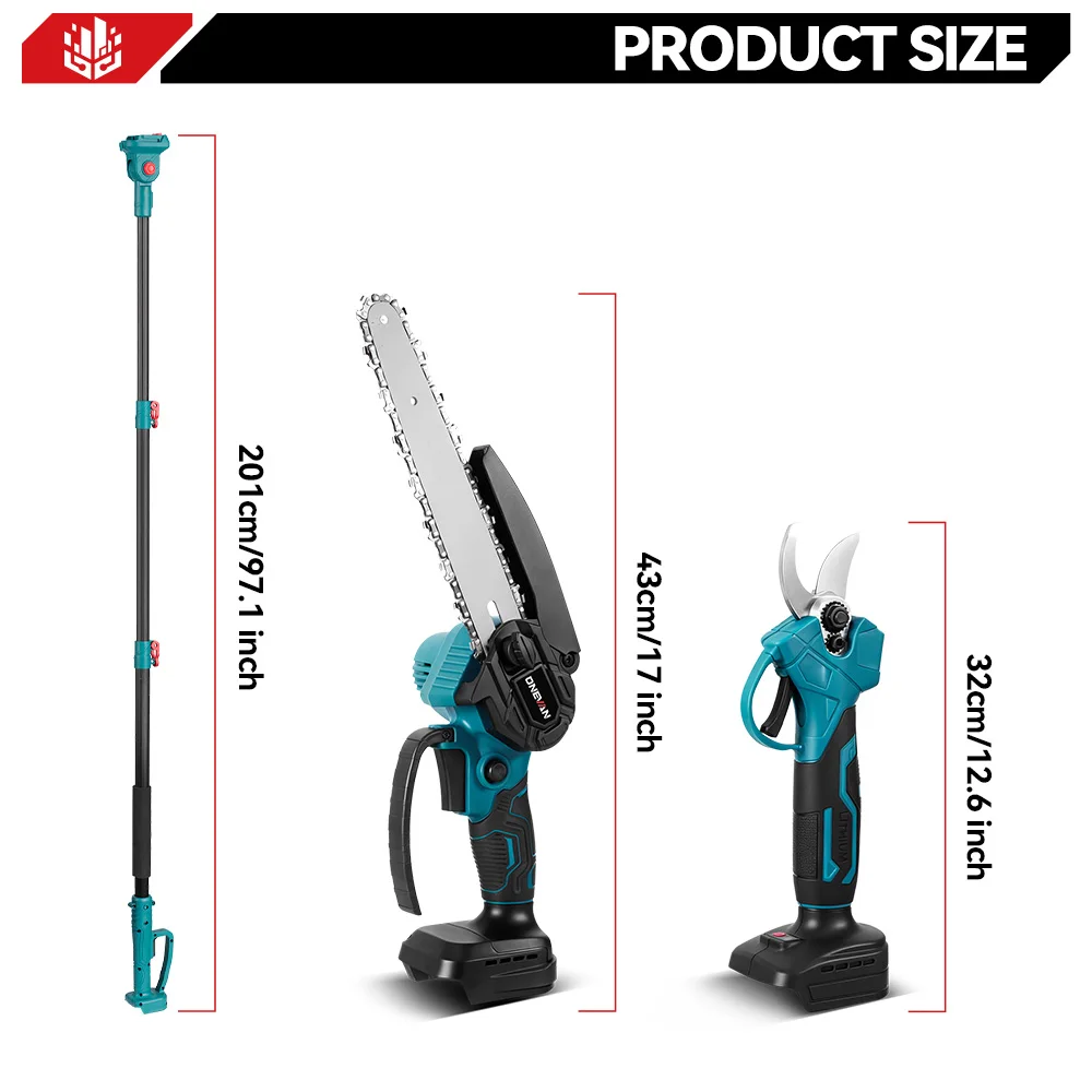 ONEVAN Bürstenloser 4-in-1 8-Zoll Elektrischer Hochastsäge & Astschere Baum-Schneidewerkzeug mit Teleskopstange für Makita 18V Akku – Detail 6