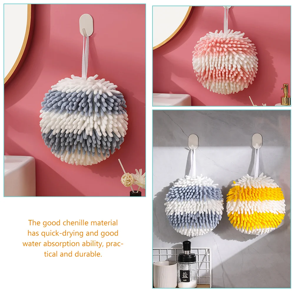 

2Pcs H Towel Balls Absorbent Quick Dry Chenille Kitchen Bathroom Hanging Loop Easy Clean Durability Storage Space Saving H