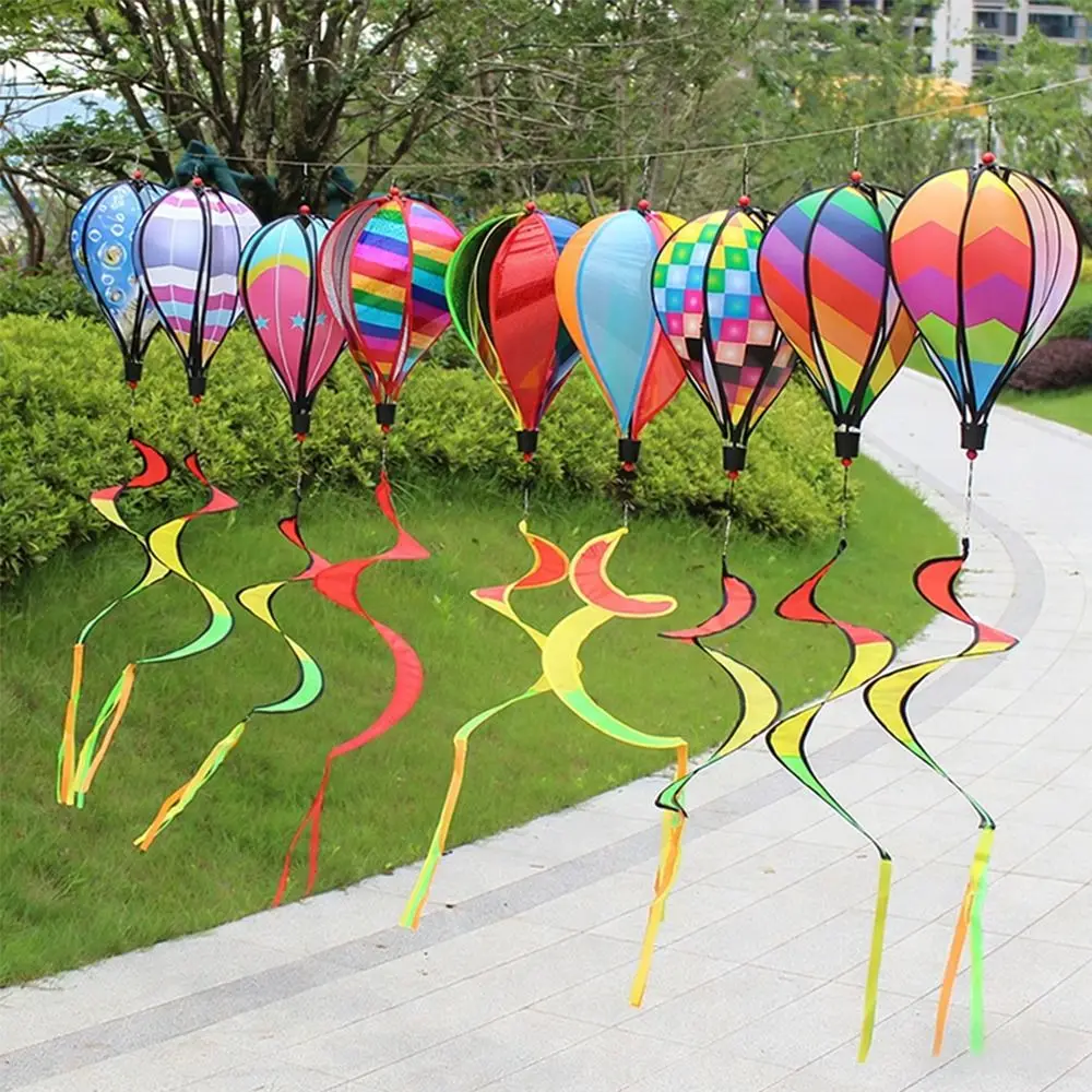 Rotating Design Hot Air Balloon Colorful Design Bright Film Wind Spinner Transparent Material Glitter Effect Garden Windmill