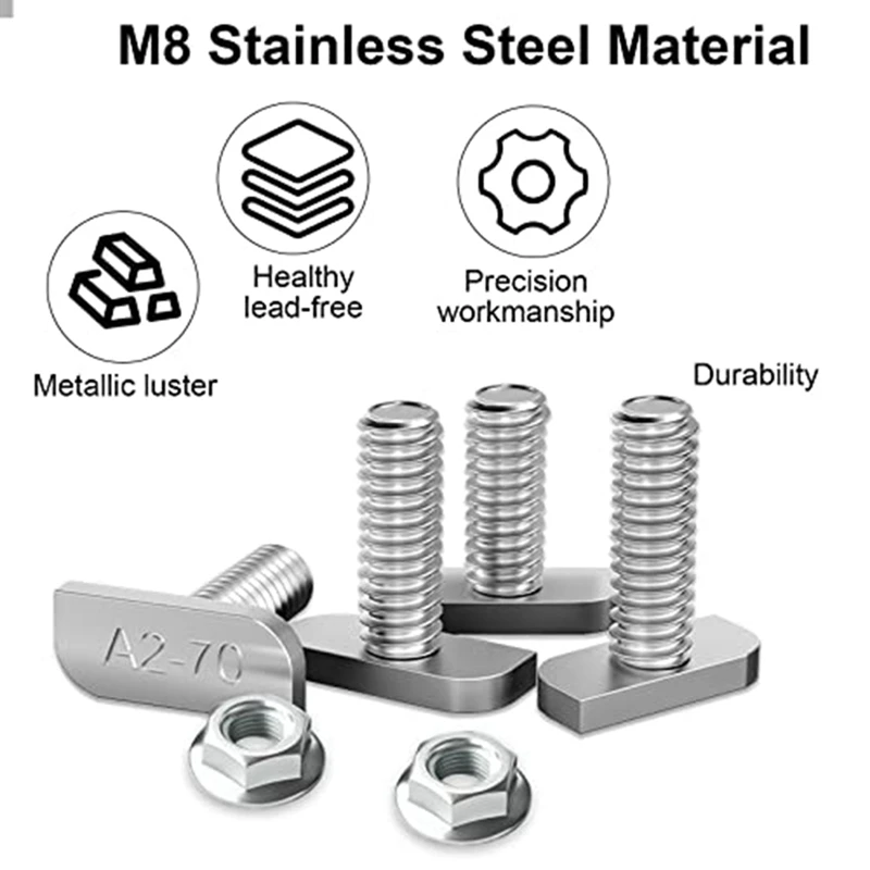 15 шт., детали болтов с Т-образным пазом, аксессуары, винты M8 X 20, винты A2-70, рельсовые гвинты, направляющие гайки с 15 фланцевыми гайками