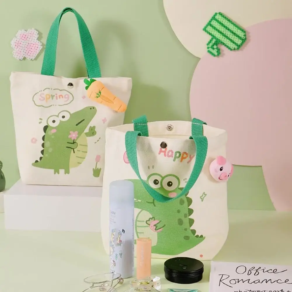 

New Dinosaur Cartoon Canvas Handbag Cute Tote Crocodile Print Canvas Bags Portable Lunch Bags Children's Handbags