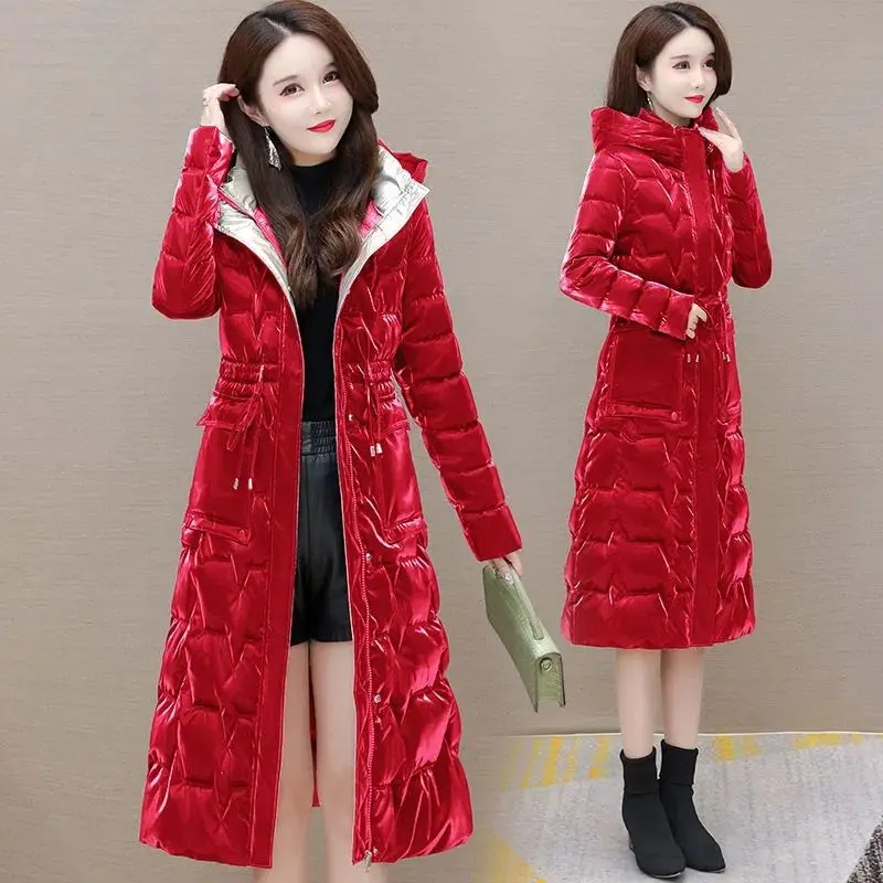 Long Overcoat Casual Warm Zipper Down Jacket Thick New Down Cotton Padded Coat Korean Women Elegant Solid Color Female V31