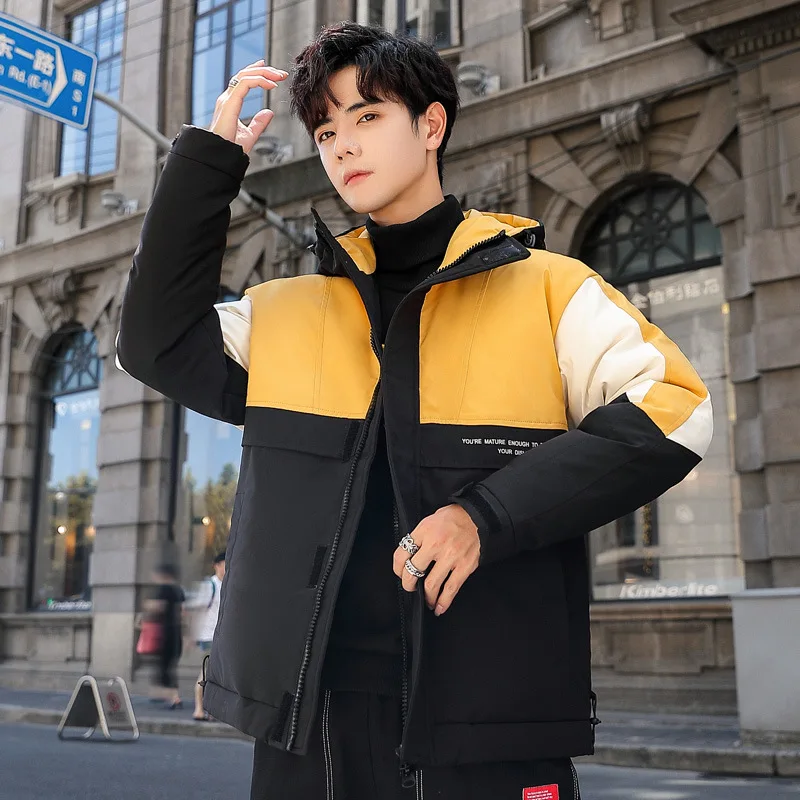 

Men's Short Thick Down Jacket Winter New Hooded Splicing White Duck Down Jacket Youth Fashion Coat Warm and Comfortable Coat