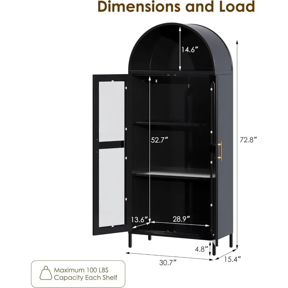 Display Cabinet with Glass Doors Freestanding Displays Cabinet Adjustable Shelves, Display Cabinets