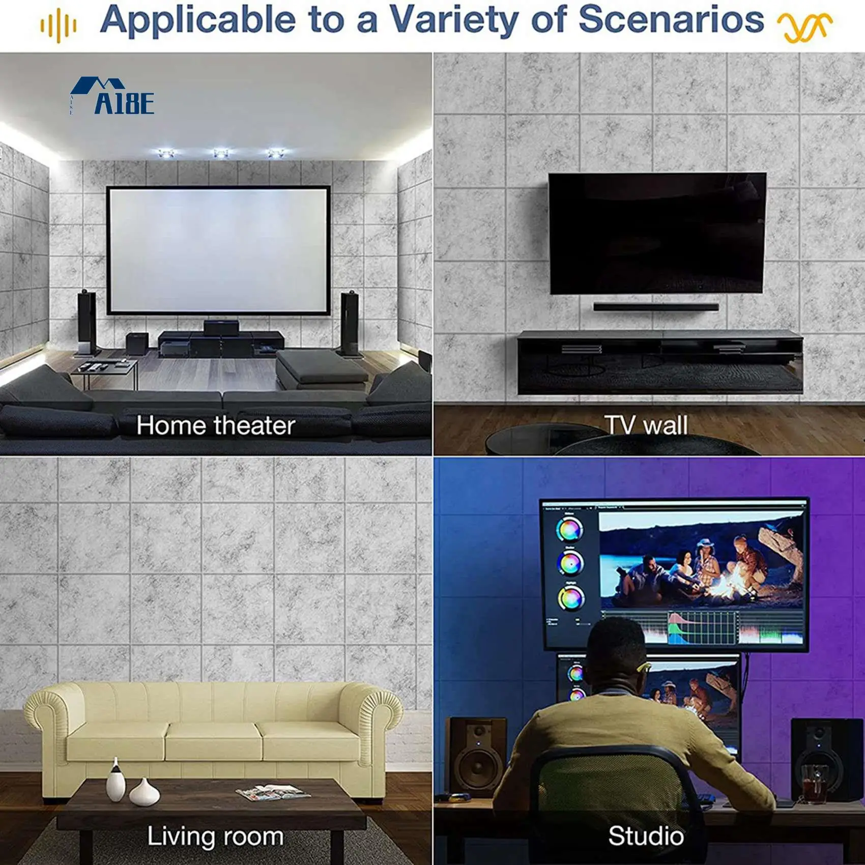 

A18E-Самоклеящиеся акустические панели, упаковка 120 шт., звукоизоляционная прокладка 12 х 12 х 0,4 дюйма, звукопоглощающая панель для дома, серая