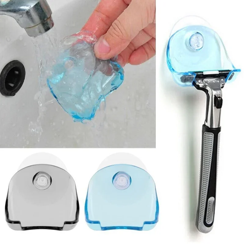 1/2pcs Plastic Shaver Hanging Rack Clear Storage Shelf Bathroom Product Razor Holder Suction Cup Shelf Organizer