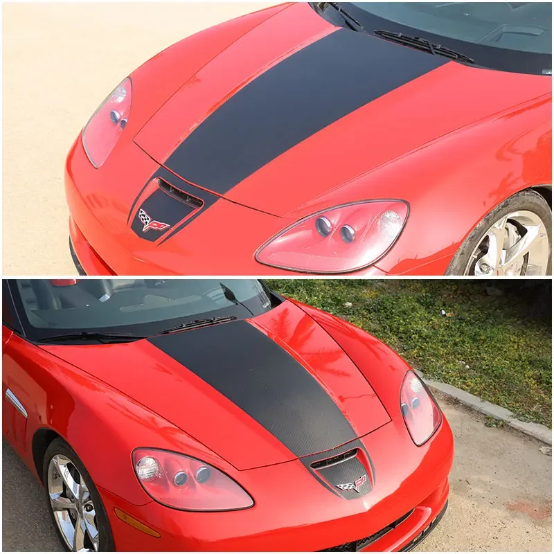 For Chevrolet Corvette C6 2005-2013 PVC Black Car Front Engine Hood Trunk Lid Trim Stickers Pull Flower Film Car Accessories