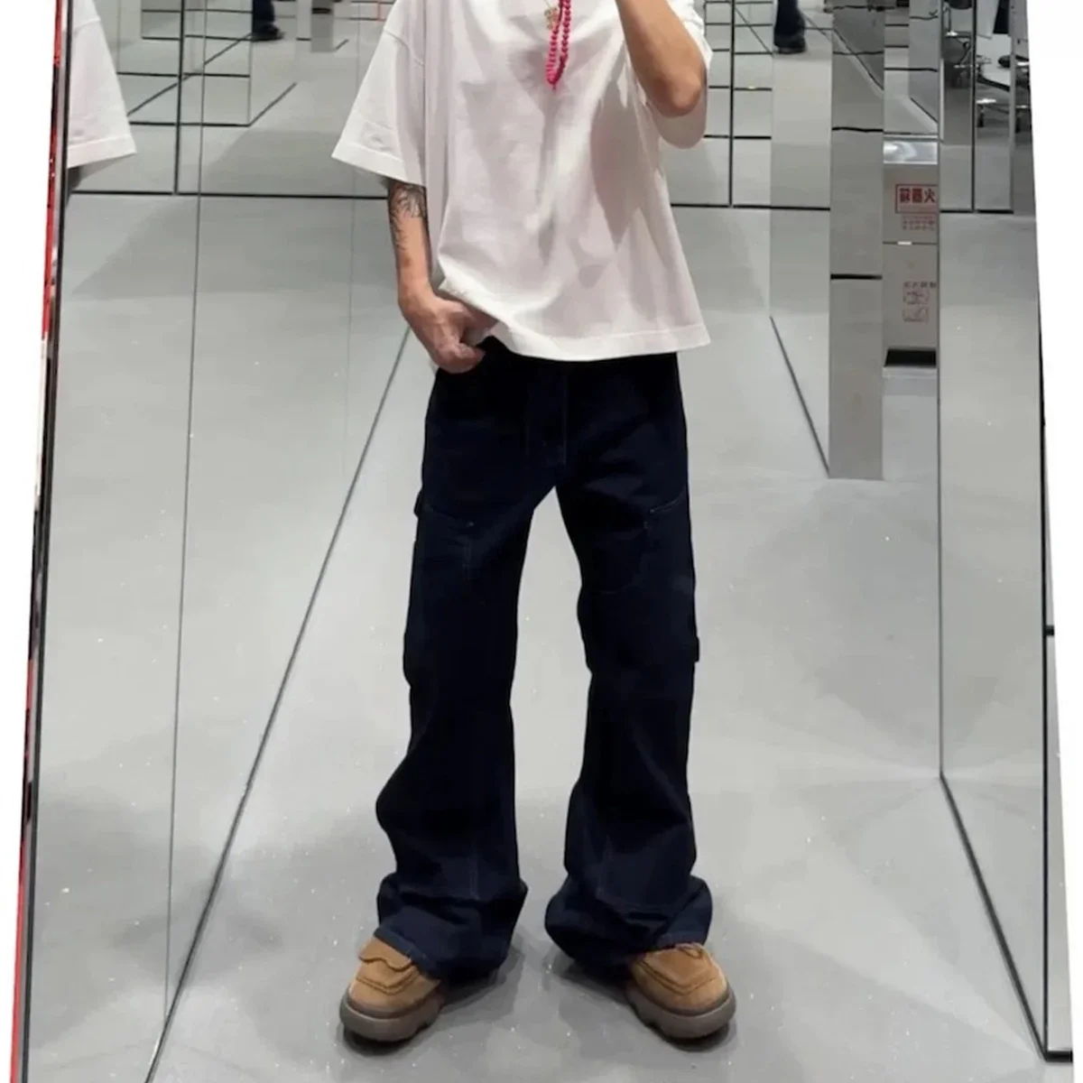 

Pearl Button Pocket Cleanfit Blue Baggy Jeans for Men and Women Washed Casual Boot Cut Oversized Loose Denim Trousers