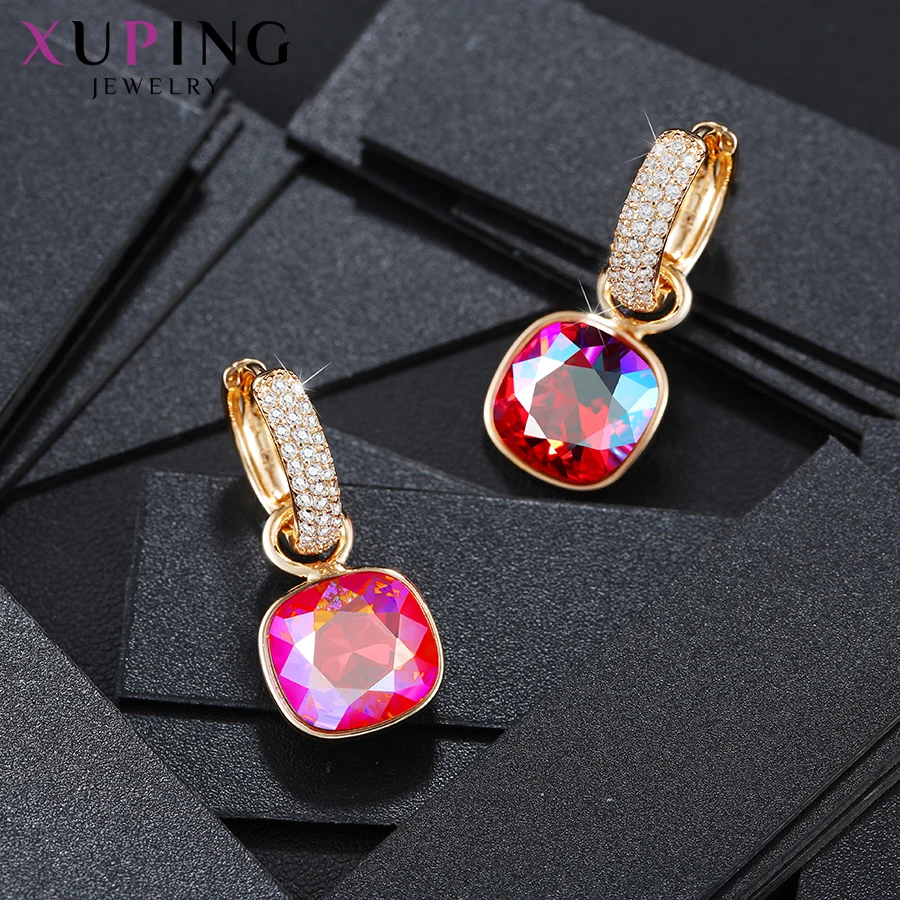 Xuping Jewelry Charm Square Shaped Luxury Exquisite Gold Plated Crystal Earring for Women Gift A00606258