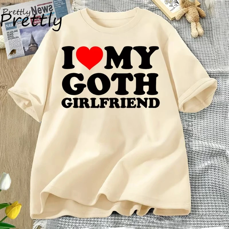 أنا أحب صديقتي القوطي تي شيرت الرجال النساء القلب بلدي GF التي شيرت الأزواج مطابقة تيز الصيف عادية القطن قصير الأكمام تيز #2