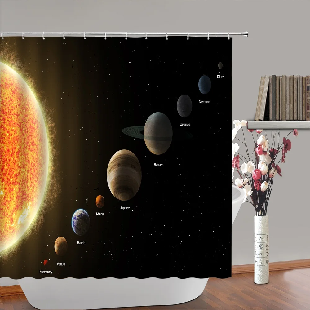 

Planetary Solar System Shower Curtain Outer Space Universe Starry Sky Bath Curtains Waterproof Fabric Bathroom Decor Screen Home