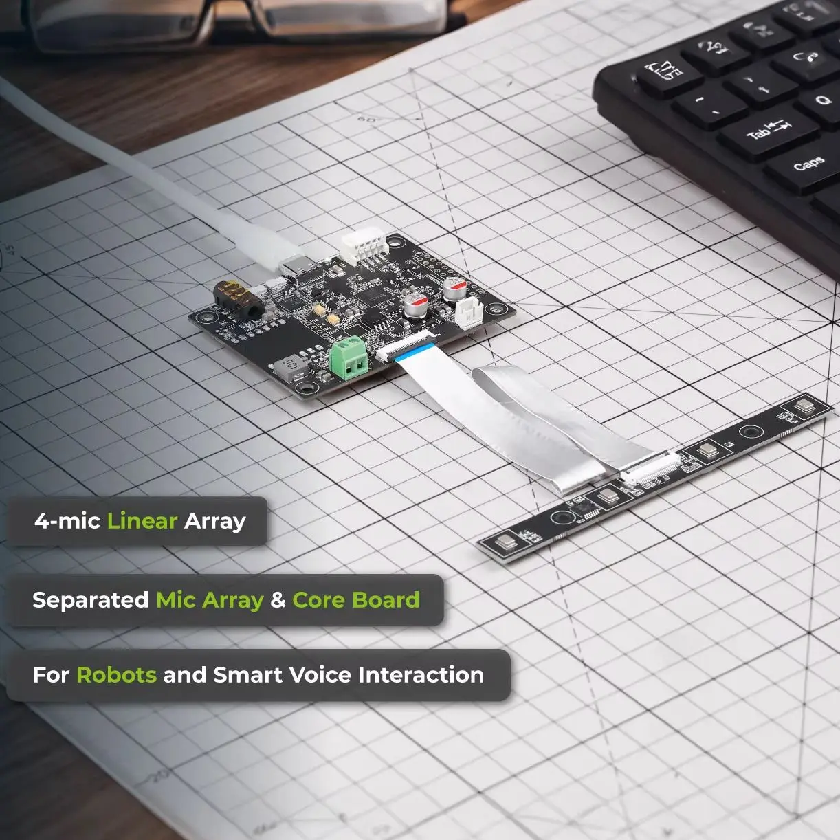 reSpeaker Flex XVF3800 Circular Linear 4-Mic AI Microphone Array,360° Far-Field Voice Capture,USB/I2S for Robotics Embodied AI