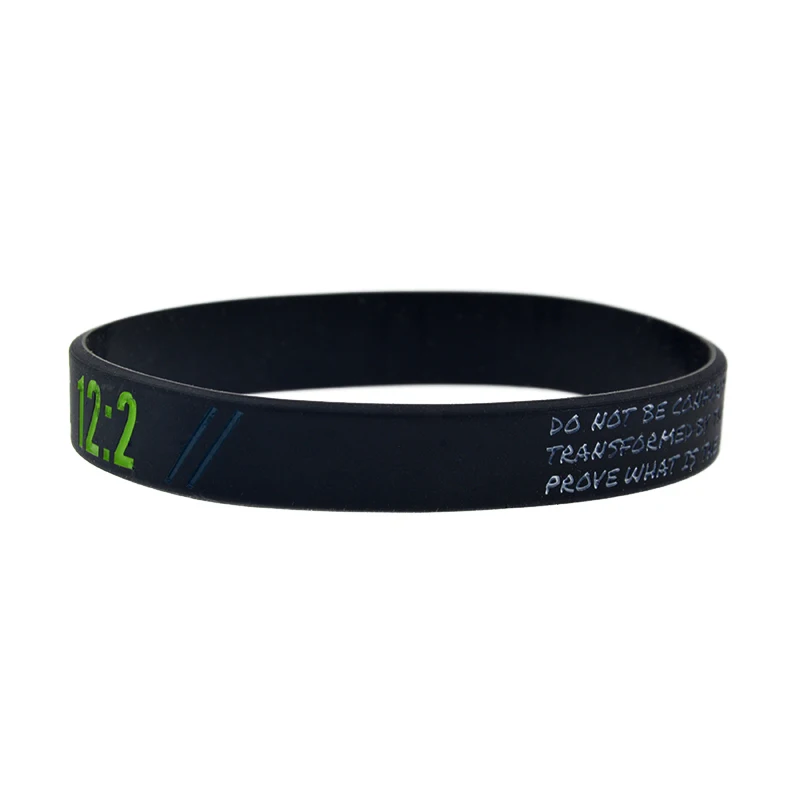 50 Stück JOSHUA 1:9 PHIL 4:13 JOHN 3:16 ROMANS 12:2 Silikon-Armband Christliches Bibelvers-Armband mit geprägtem/gedrucktem Logo – Detail 10
