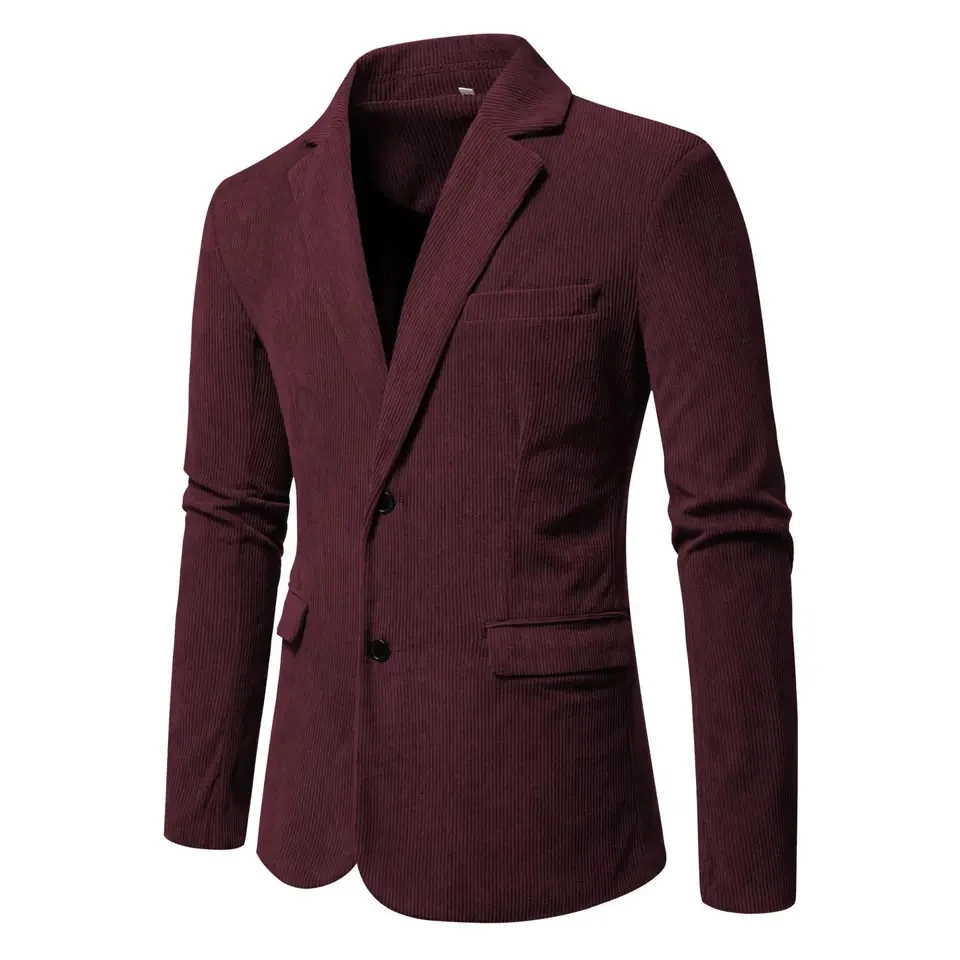 

American European New Fashion Spring Men's Solid Color Casual Trendy Business Long Sleeve Single-breasted Cordoroy Blazers Male