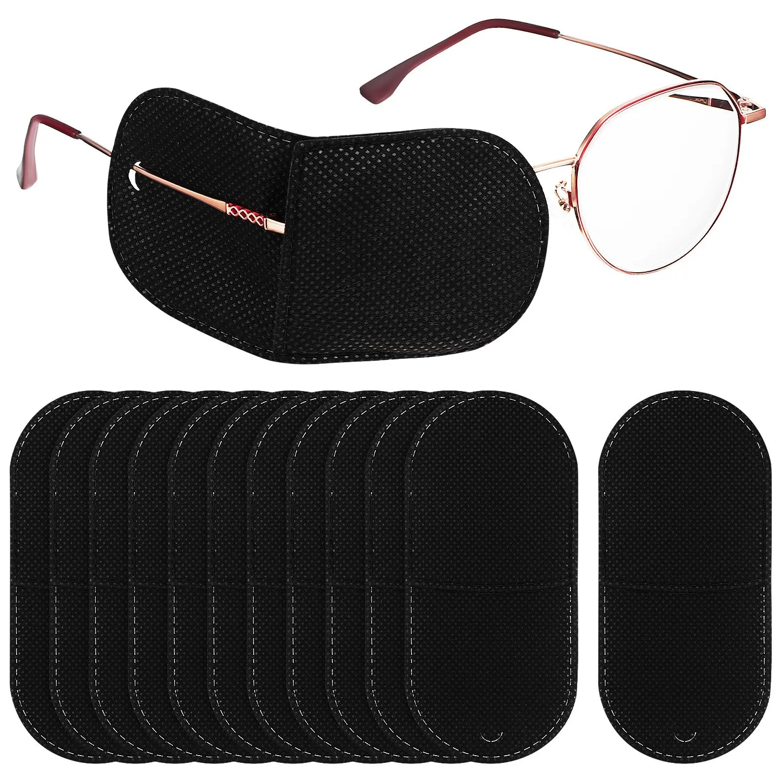 

12 Black Large Eye Patches for Glasses Reusable Amblyopia Kids Adults Portable Breathable Comfortable Long Lifespan