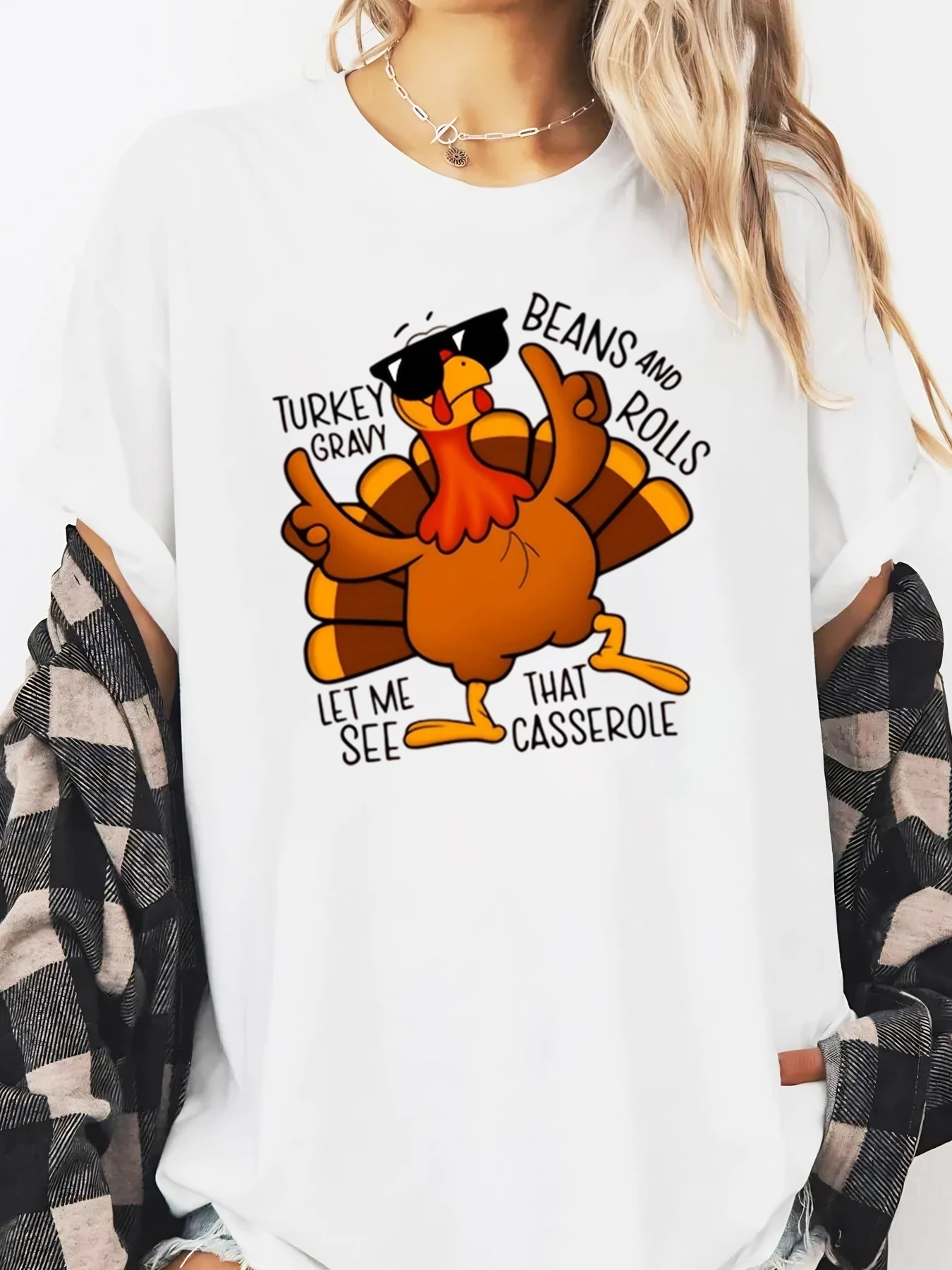 تركيا المرق الفاصوليا واللفائف اسمحوا لي أن أرى أن طاجن الشكر تي شيرت مطبوع المرأة عادية الخريف عطلة الأبيض حجم كبير