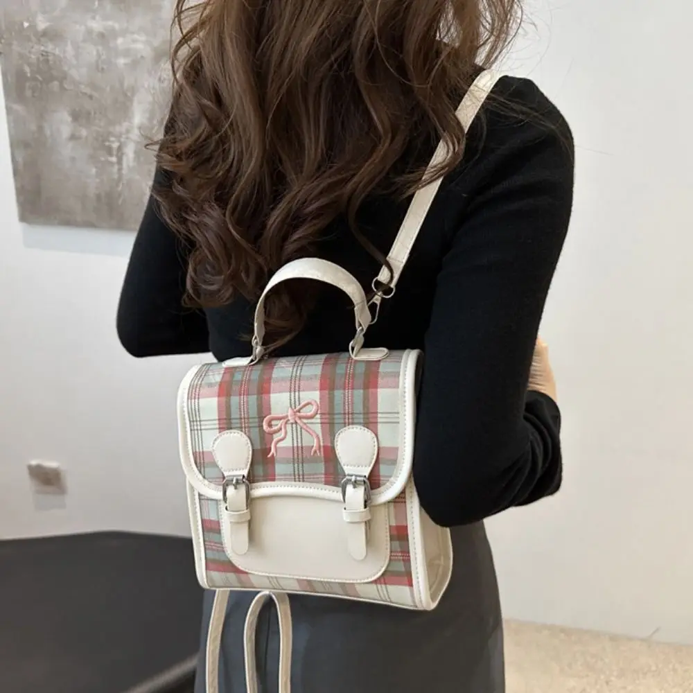 Leuke PU College Style Rugzak Geruite Handtas Tieners Schooltas Schoudertas Raster Boog Rugzak Kinderen