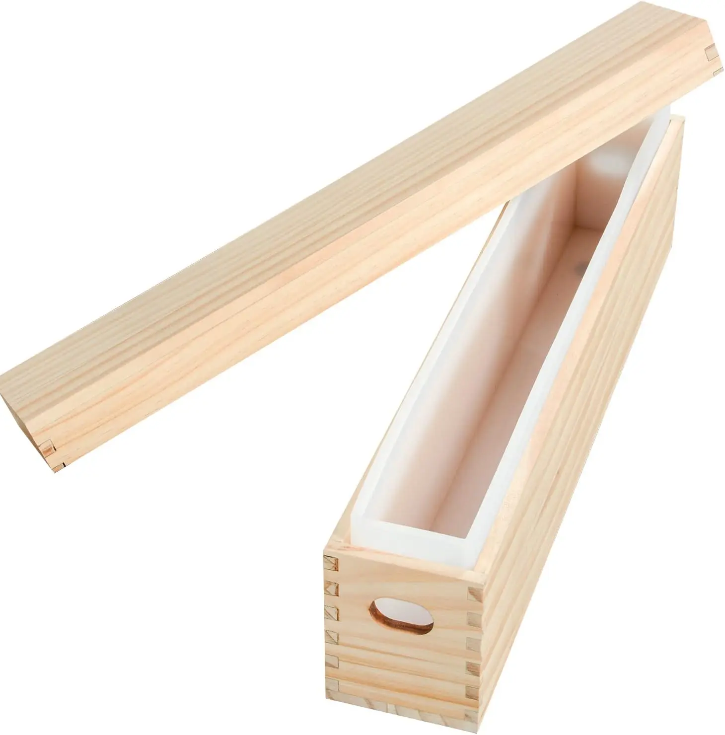 

Прямоугольная силиконовая форма для мыла, форма для изготовления узкого мыла высотой 2200 мл/77 унций с деревянной коробкой и крышкой для изготовления мыла своими руками