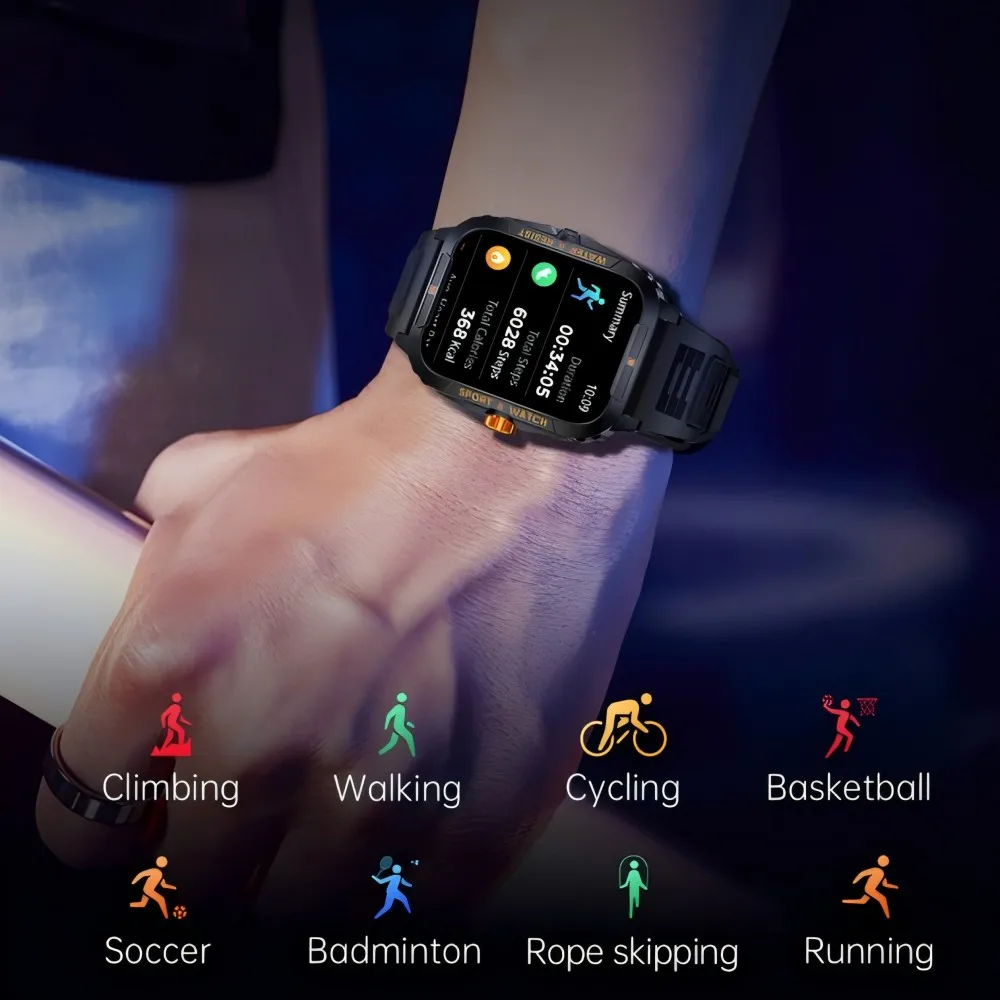 P76 الرياضة في الهواء الطلق ساعة ذكية 1.96 بوصة شاشة BT المكالمات معدل ضربات القلب مراقبة الصحة 3ATM مقاوم للماء حياة بطارية طويلة Smartwatch