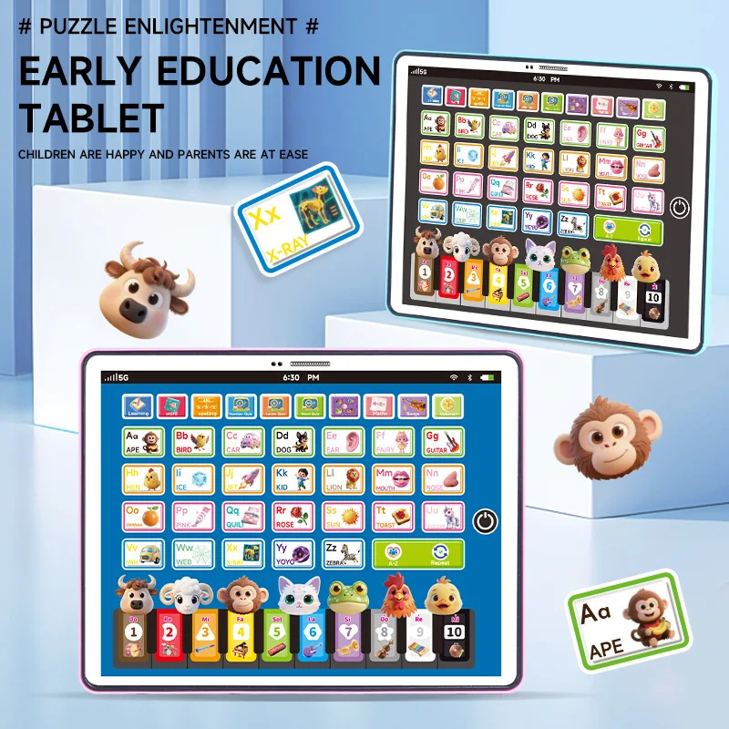 Children Early Education Learning Tablet, Interactive Touch & Voice Toy with Alphabet, Music, Piano, Quiz for Kids 3+ Years