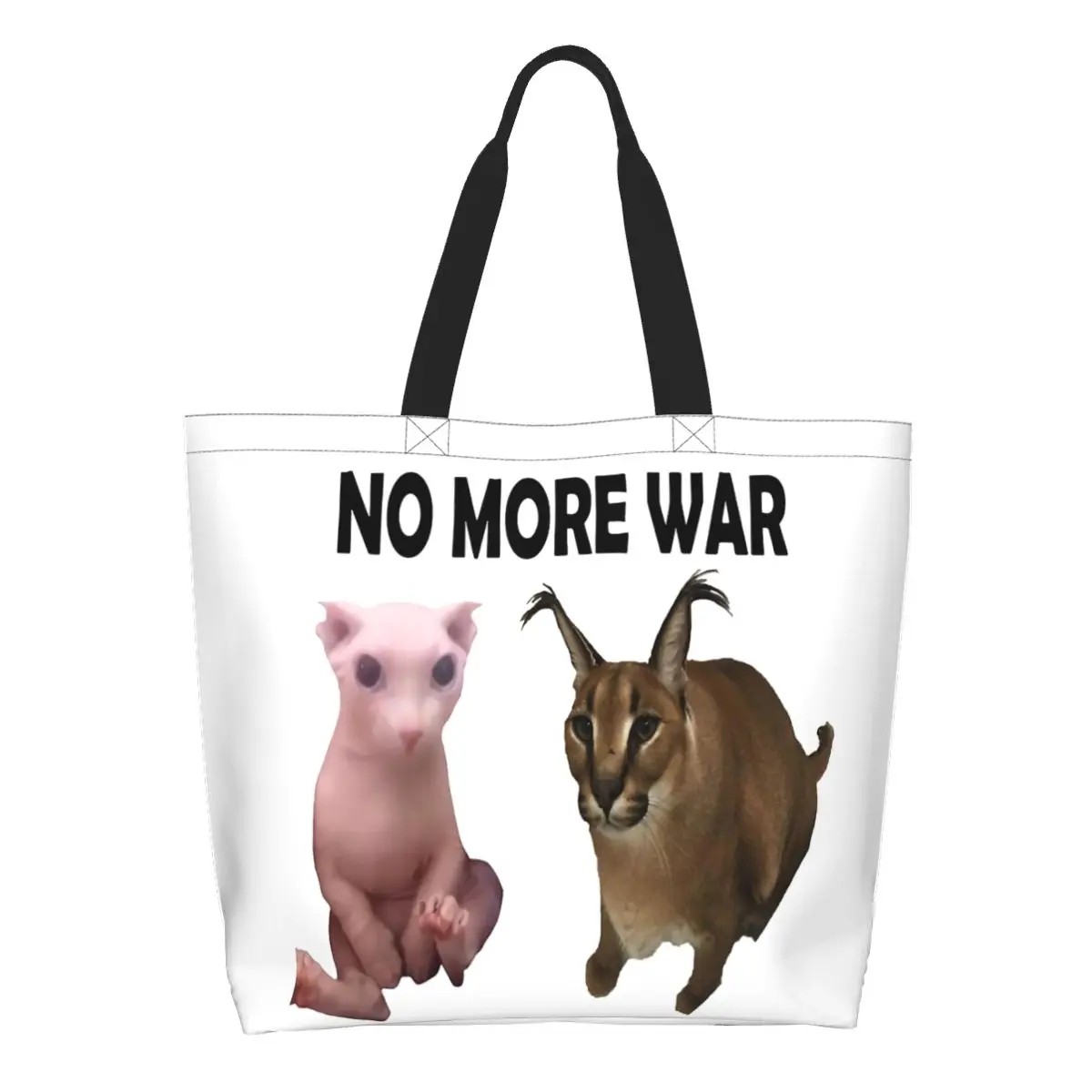 Funny Printed No More War Big Floppa And Bingus Shopping Tote Bags Washable Canvas Shoulder Shopper Funny Cat Meme Handbag