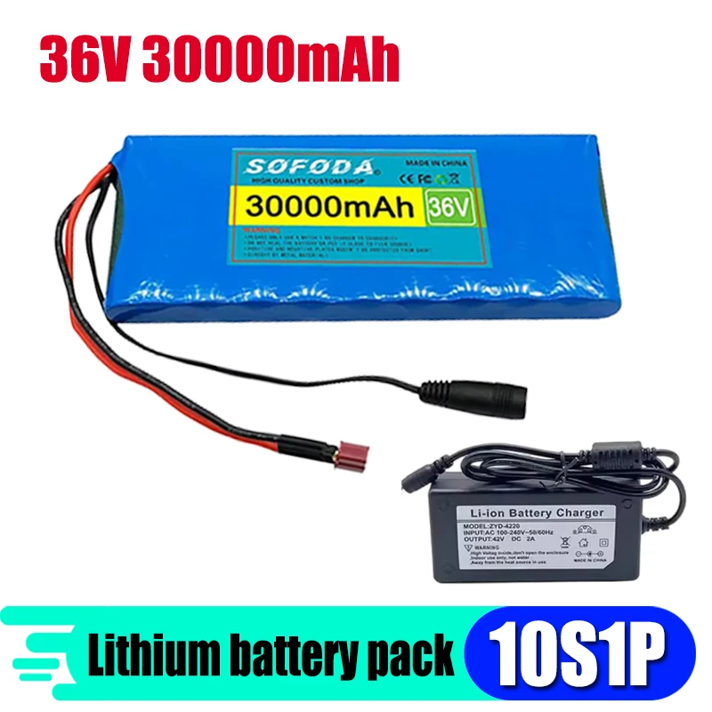 10S1P large capacity battery pack 36V 30Ah with BMS 18650 lithium-ion rechargeable battery, multiple plug options