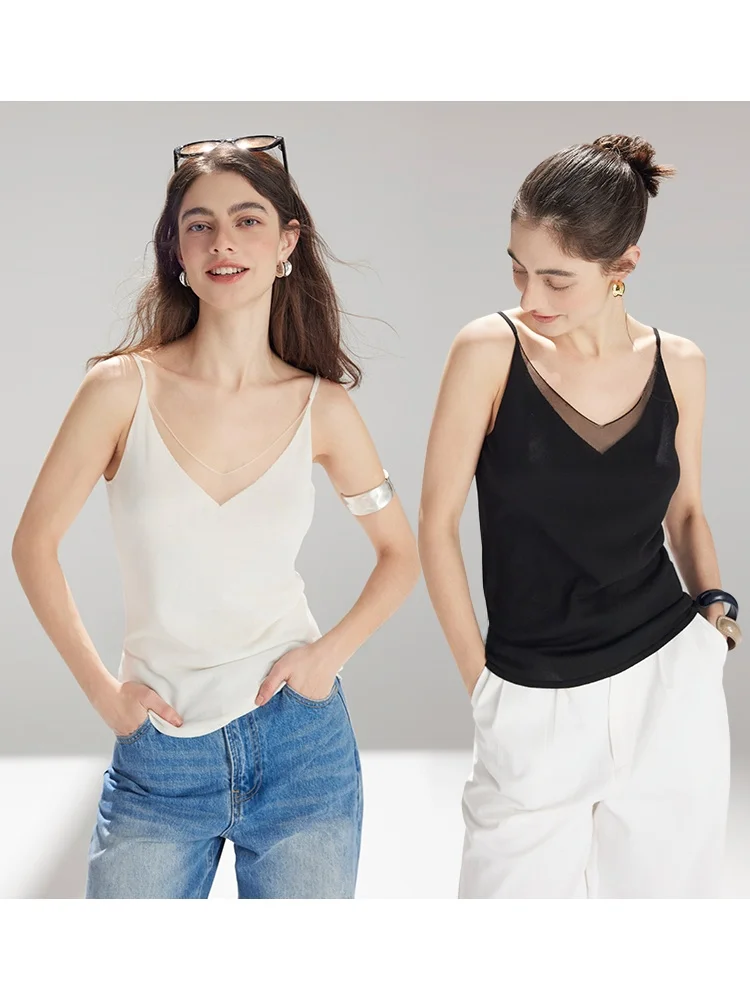 

Женская майка Yin You из легкого прохладного шелка и лиоцелла с V-образным вырезом, весна-лето, для ношения под одеждой, повседневная, свободного кроя, дышащая