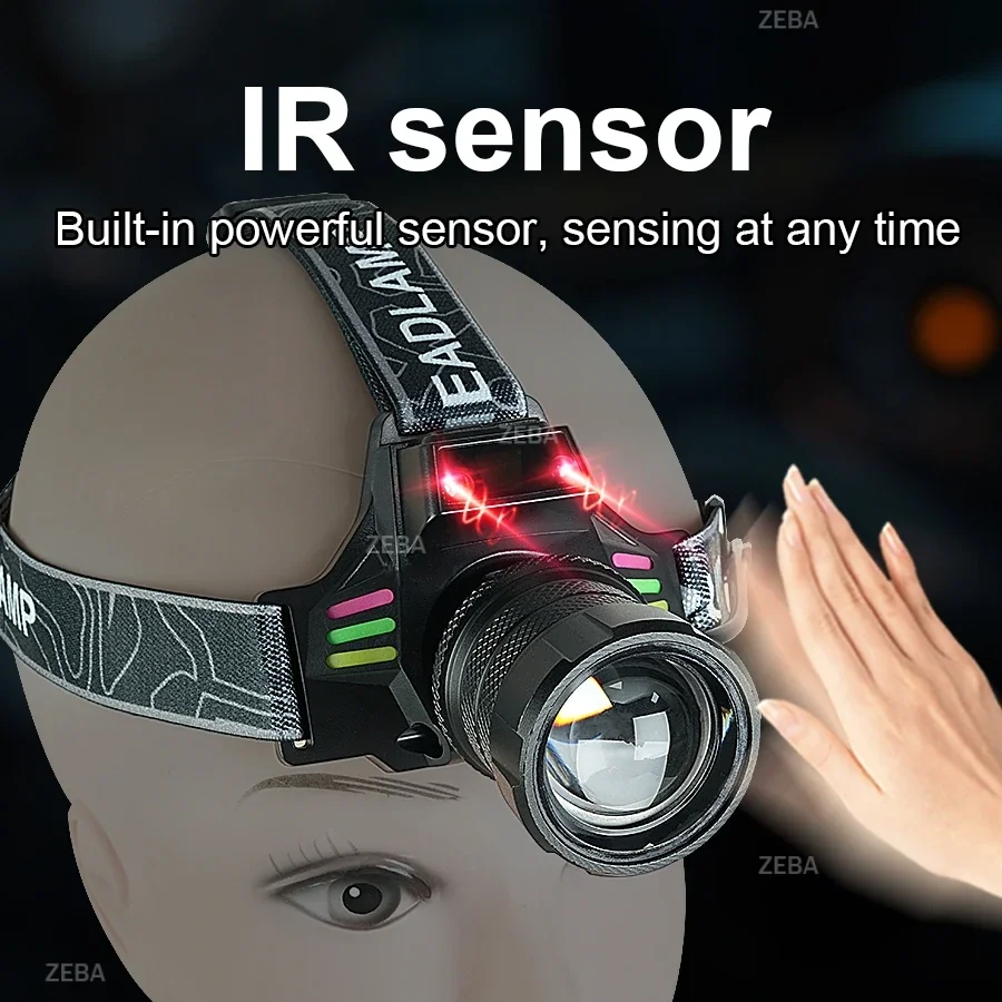 Newly Powerful LED Headlamp Motion Sensor Headlight 18650 Rechargeable Zoomable Head Flashlight Fishing Lantern Work Head Light