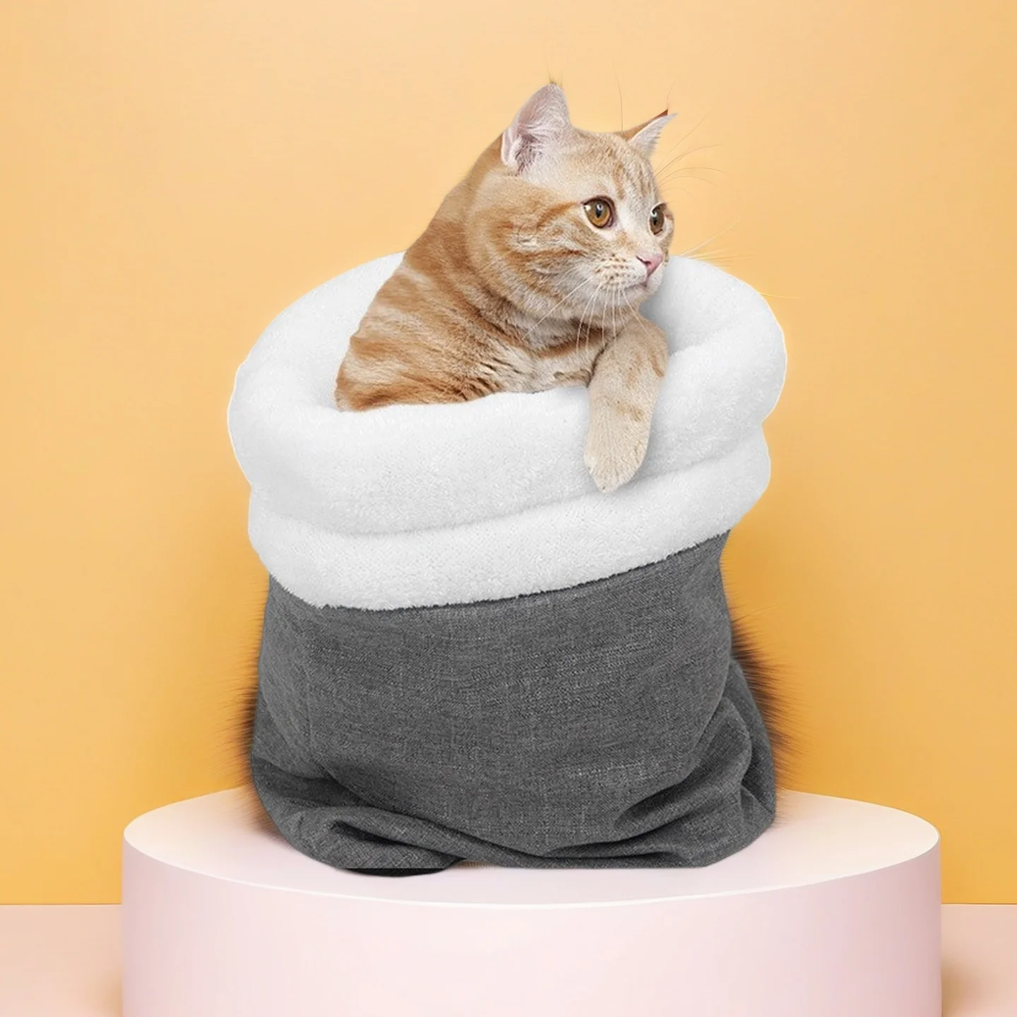  كيس نوم مبطن بالحرارة: سرير كهف شبه مغلق للقطط والكلاب الصغيرة - جراب نوم شتوي دافئ مع صوف قطيفة #2