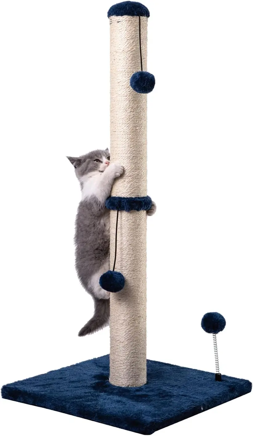 

34“ Tall Cat Scratching Post Premium Basics Kitten Scratcher Sisal Scratch Posts Trees with Hanging Ball for Indoor Cat