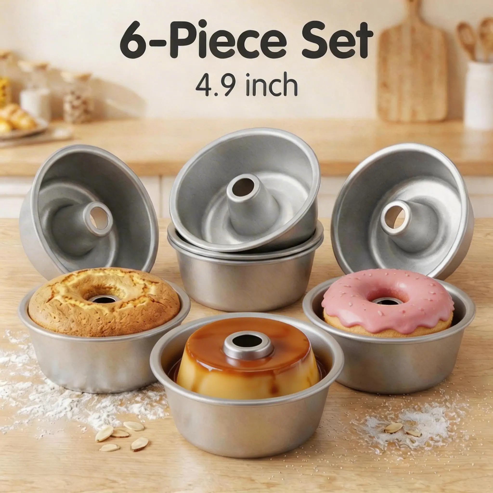 6Pcs Pound Cake Pan Nonstick Tube Cake Pan Stackable Pound Cake Mould Donut Candy Mold Cake Pan Chiffon Cake Baking Mold