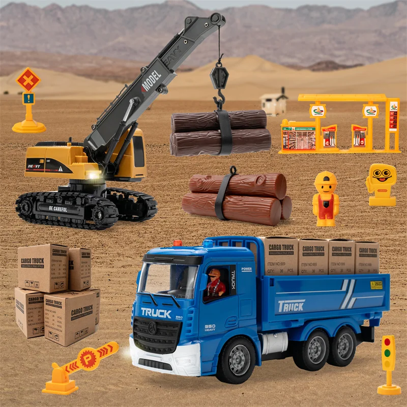 689-838A RC Engineering Car 2.4G 6-Channel 1:22 RC Crane Truck with Light and Music Simulation Construction Vehicle Toy For Kids