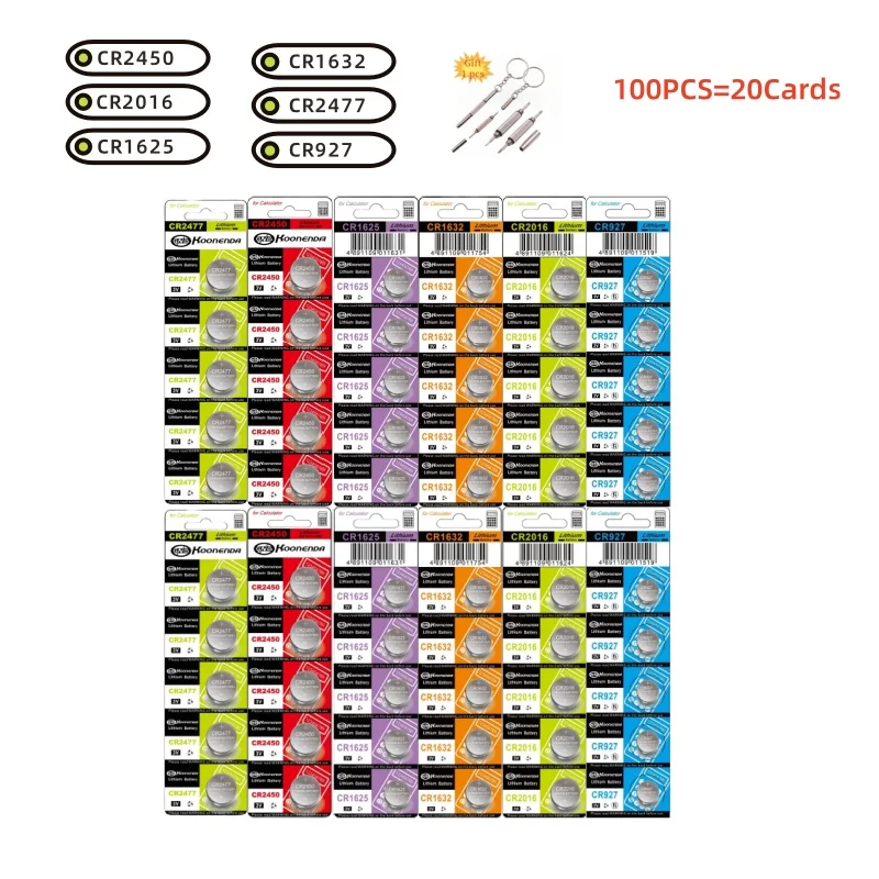 100Pcs Battery CR927 CR1625 CR1632 CR2016 CR2450 CR2477 Cell Coin 3V Lithium Battery For Clock Electronic toys