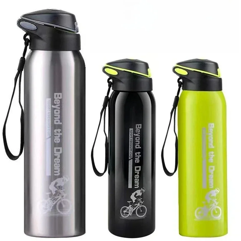 500ML Vacuum Stainless Steel Bicycle Water Bottle  Double Walled Insulated Cycling Water Bottle Simple Thermo Mug With Straw