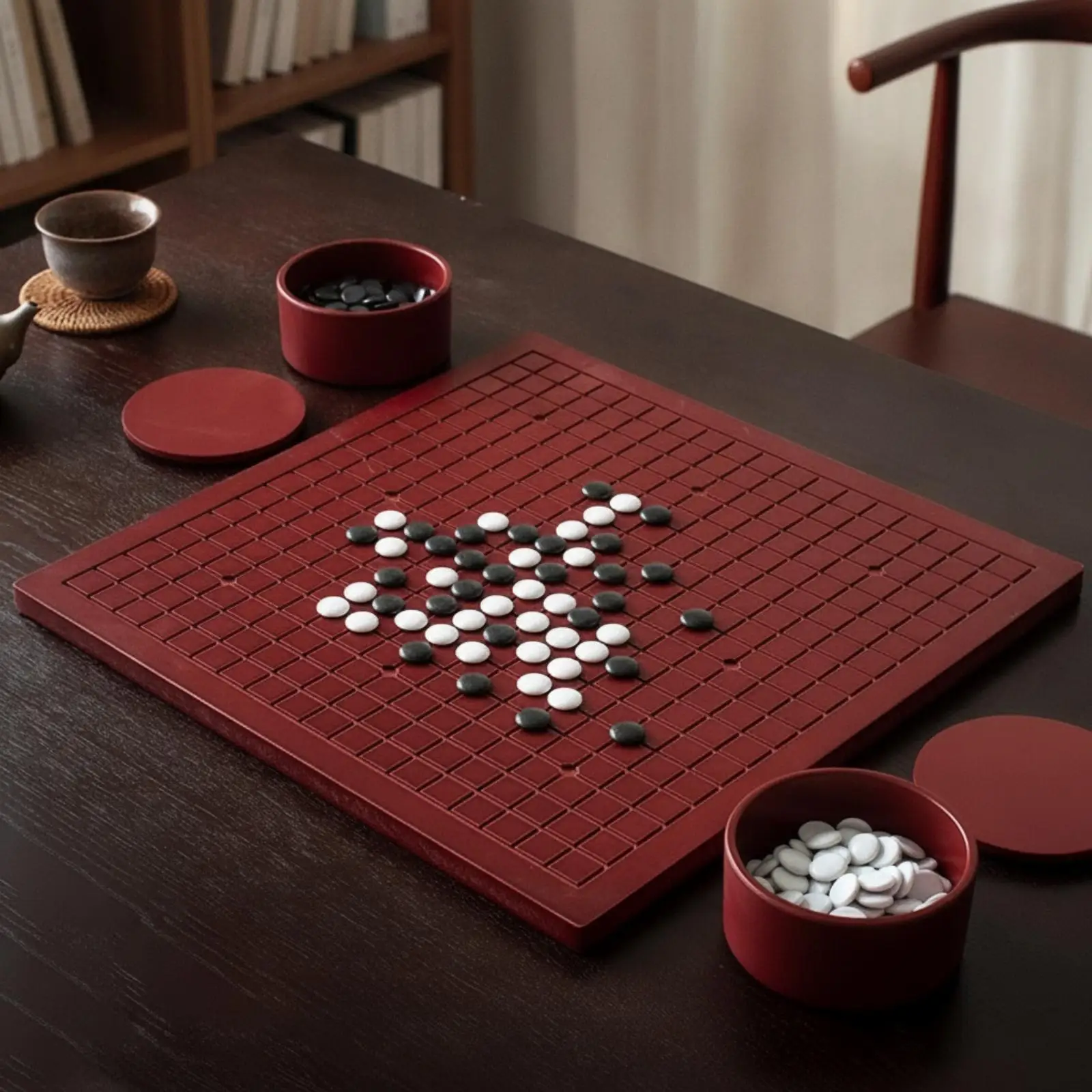 Classic Wooden Go Board with Stones Low-Profile Goban Sturdy Strategy Game