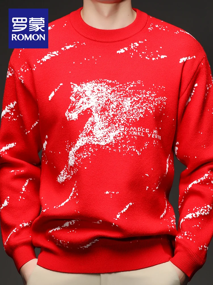 

Rn Red Year Мужской вязаный свитер Long Sve round Ne Теплый модный зимний повседневный свитер из смеси полиэстера