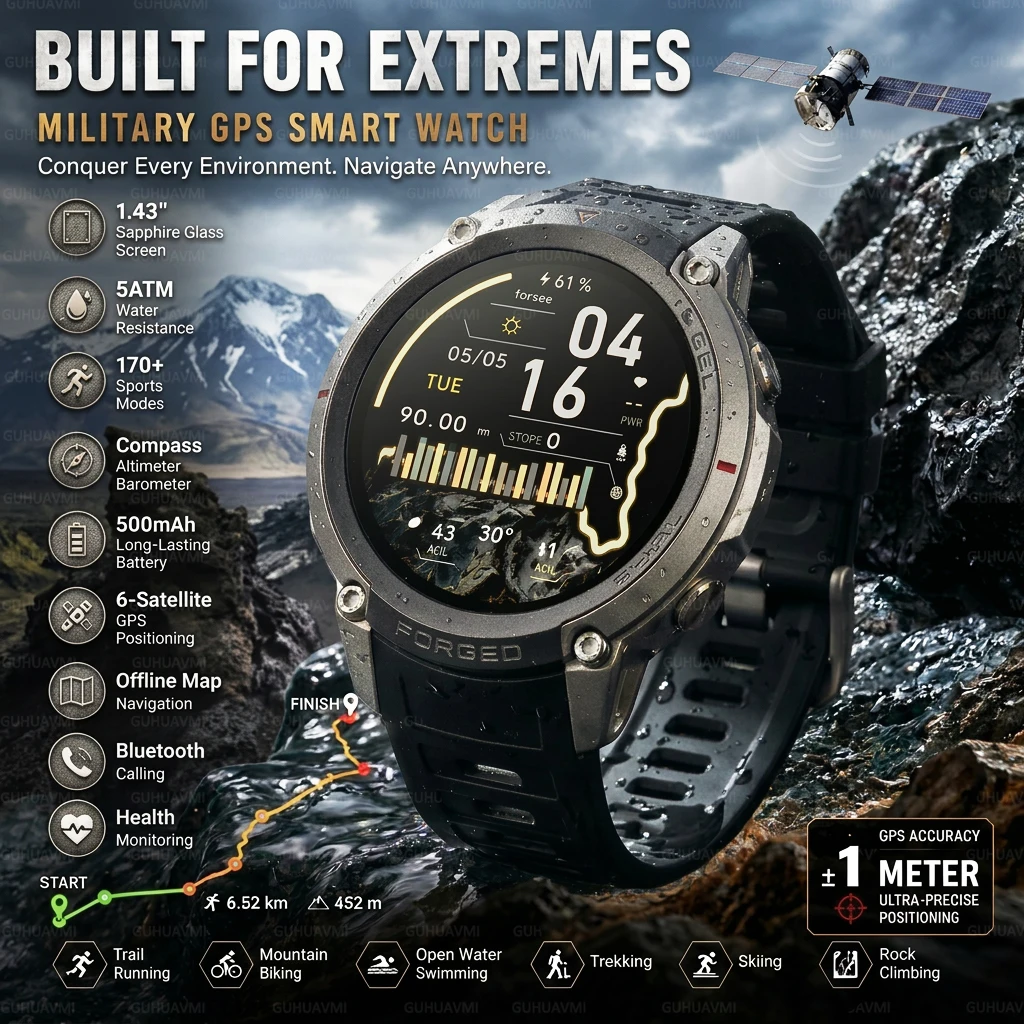 

2026-Top Accurate GPS Smart Watch Offline Maps Download Compass Tracking 5ATM Waterproof Tactics Sport Smart Bracelet Men Gift